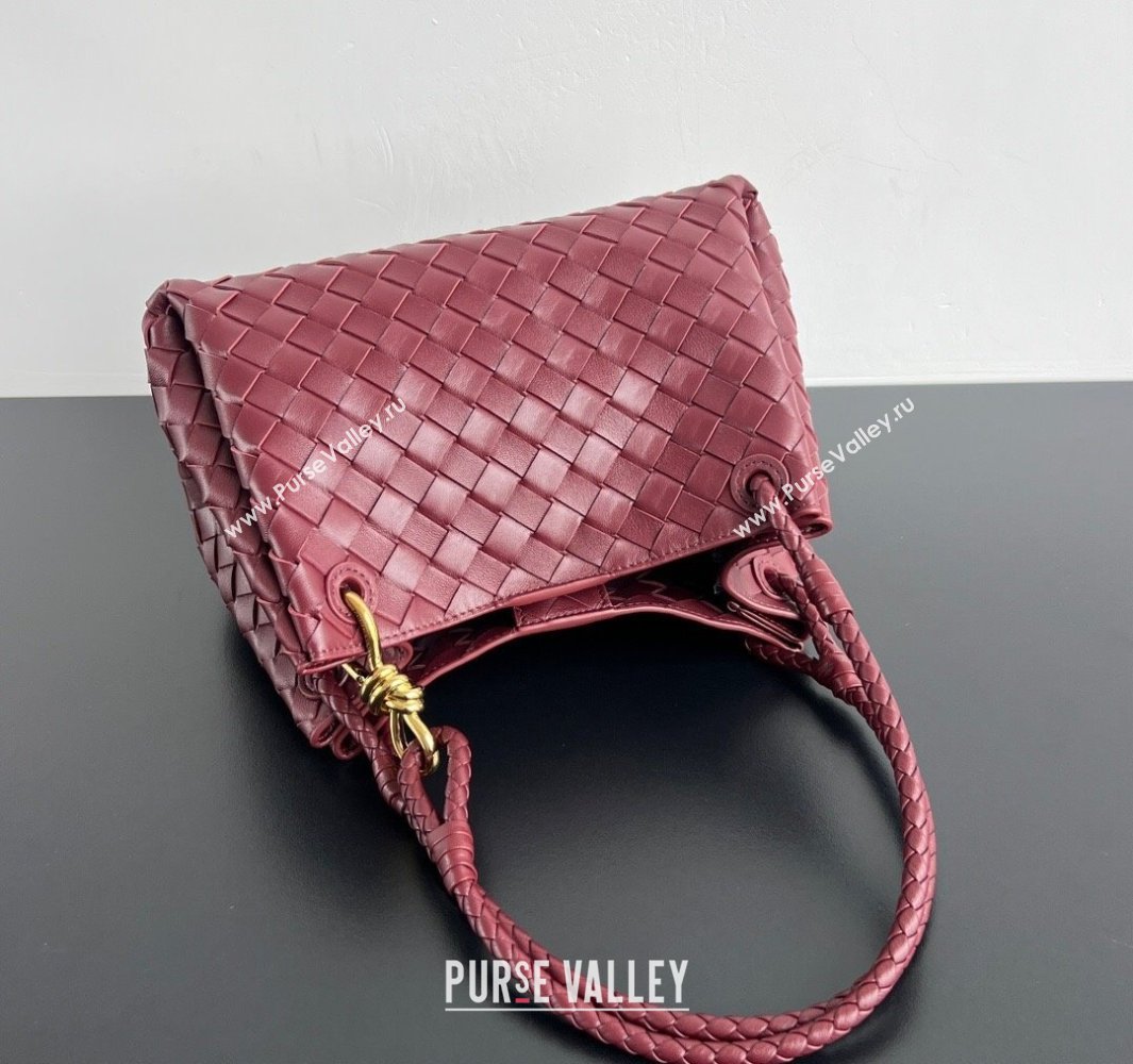 Bottega Veneta Parachute Medium Shoulder Bag in Intrecciato Leather Barolo Red 2025 835921 (WT-250519035)