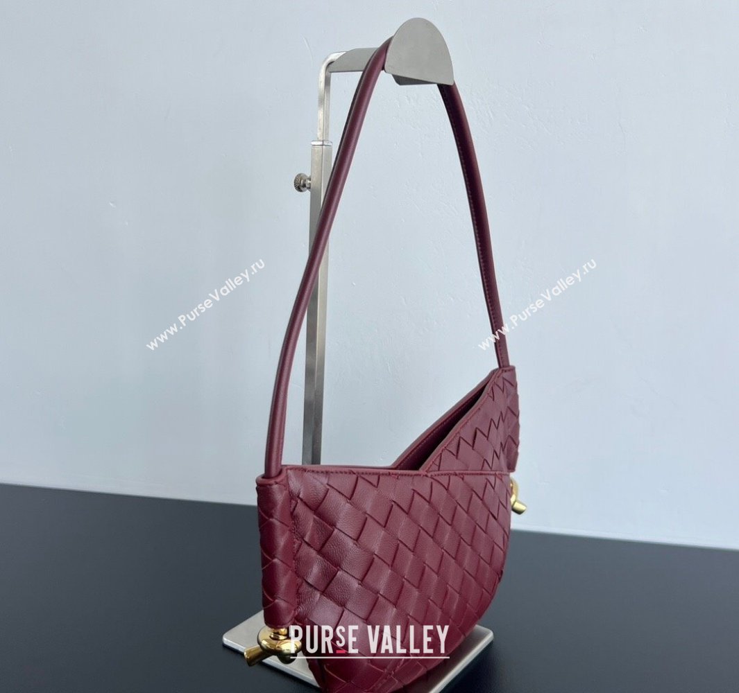 Bottega Veneta Mini Solstice Shoulder Bag in Intrecciato Leather Barolo Red 2025 796378 (WT-250519051)
