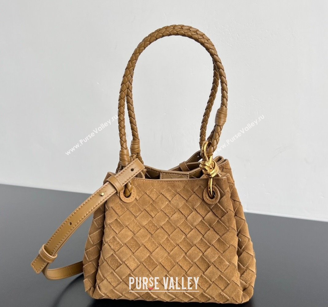 Bottega Veneta Small Parachute Shoulder Bag in Intrecciato Suede 796569 Brown 2025 (WT-250519056)