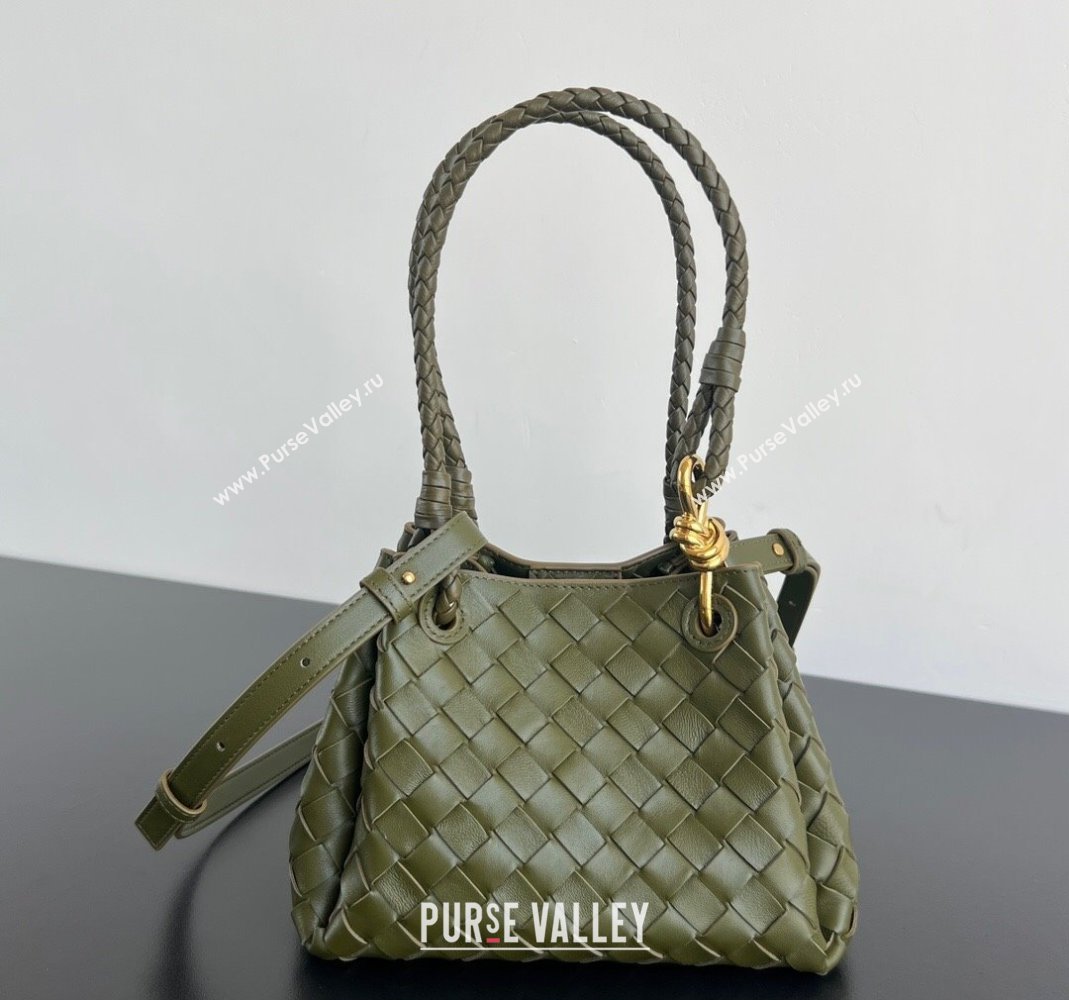 Bottega Veneta Small Parachute Shoulder Bag in Intrecciato Leather 796569 Khaki Green 2025 (WT-250519059)