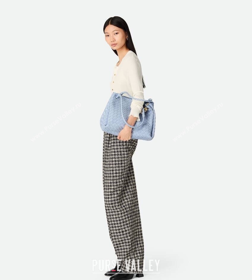 Bottega Veneta Large Parachute Shoulder Bag in Intrecciato Leather 796571 Ice Blue 2025 (WT-250519061)