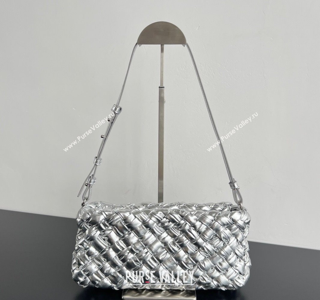 Bottega Veneta Kalimero Cha-Cha Clutch Bag in Intrecciato Leather 785780 Silver 2025 (WT-250519086)