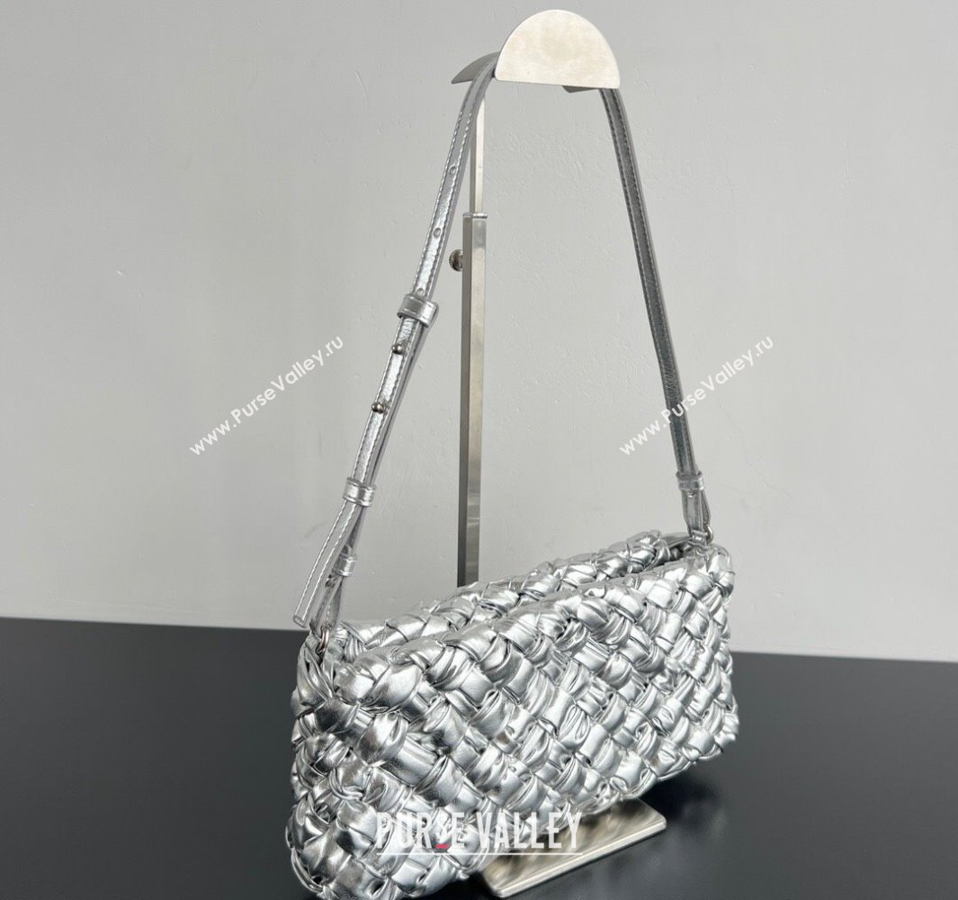 Bottega Veneta Kalimero Cha-Cha Clutch Bag in Intrecciato Leather 785780 Silver 2025 (WT-250519086)