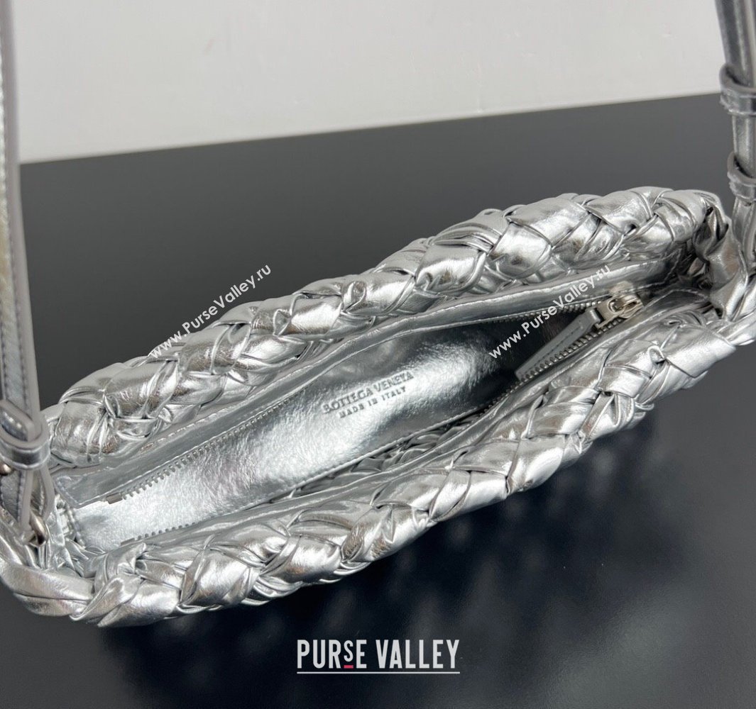 Bottega Veneta Kalimero Cha-Cha Clutch Bag in Intrecciato Leather 785780 Silver 2025 (WT-250519086)