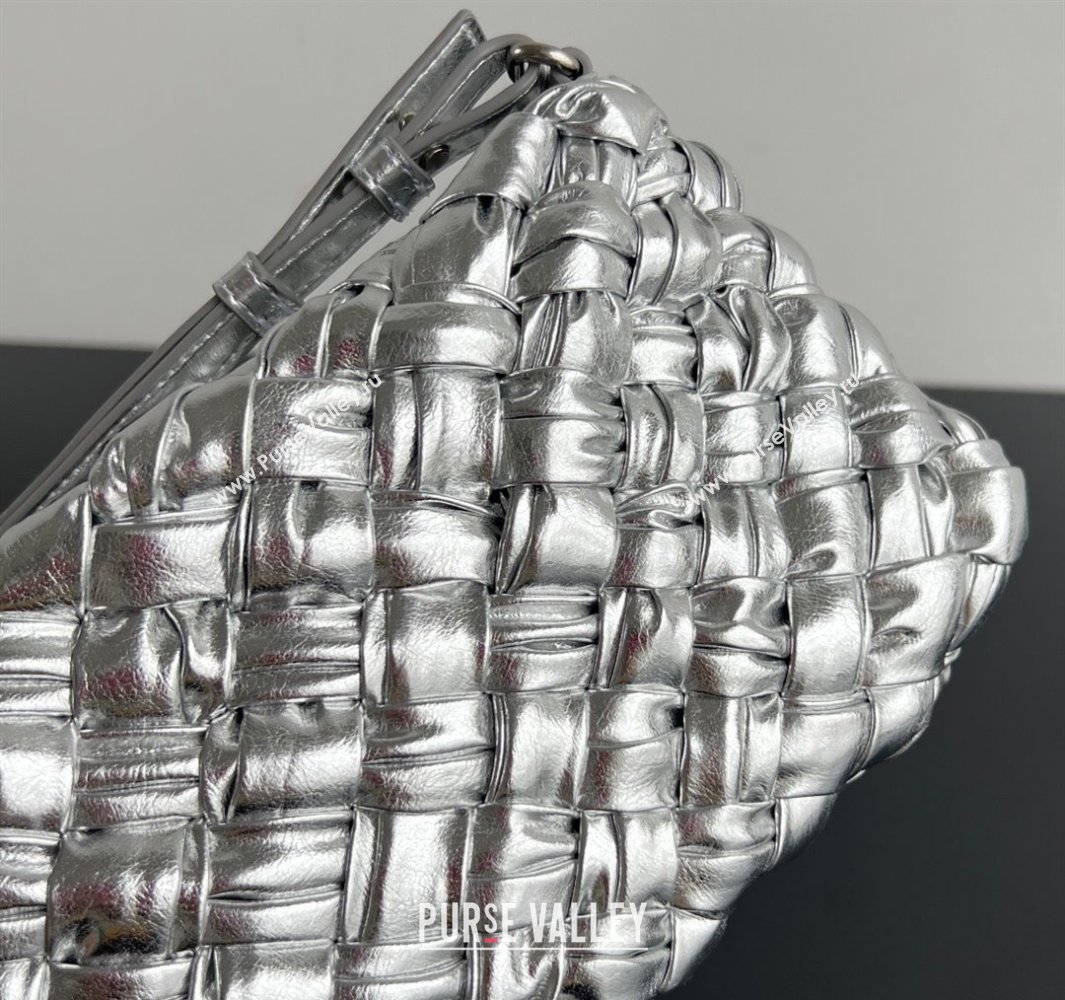 Bottega Veneta Kalimero Cha-Cha Clutch Bag in Intrecciato Leather 785780 Silver 2025 (WT-250519086)