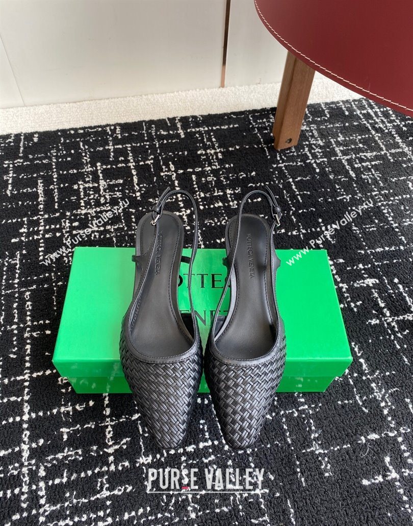 Bottega Veneta Intrecciato Leather Slingback Pumps 4.5cm Black 2025 BV060401 (syt-250604007)