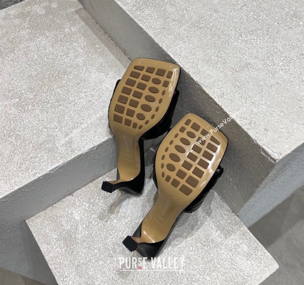 Bottega Veneta Parco Square Heel Slides Sandals 9cm in Soft Intrecciato Leather Black 2025 837737 (MD-250604017)