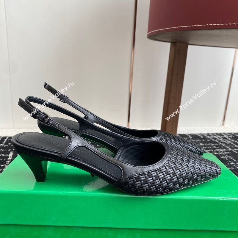 Bottega Veneta Intrecciato Leather Slingback Pumps 4.5cm Black 2025 BV060401 (syt-250604007)