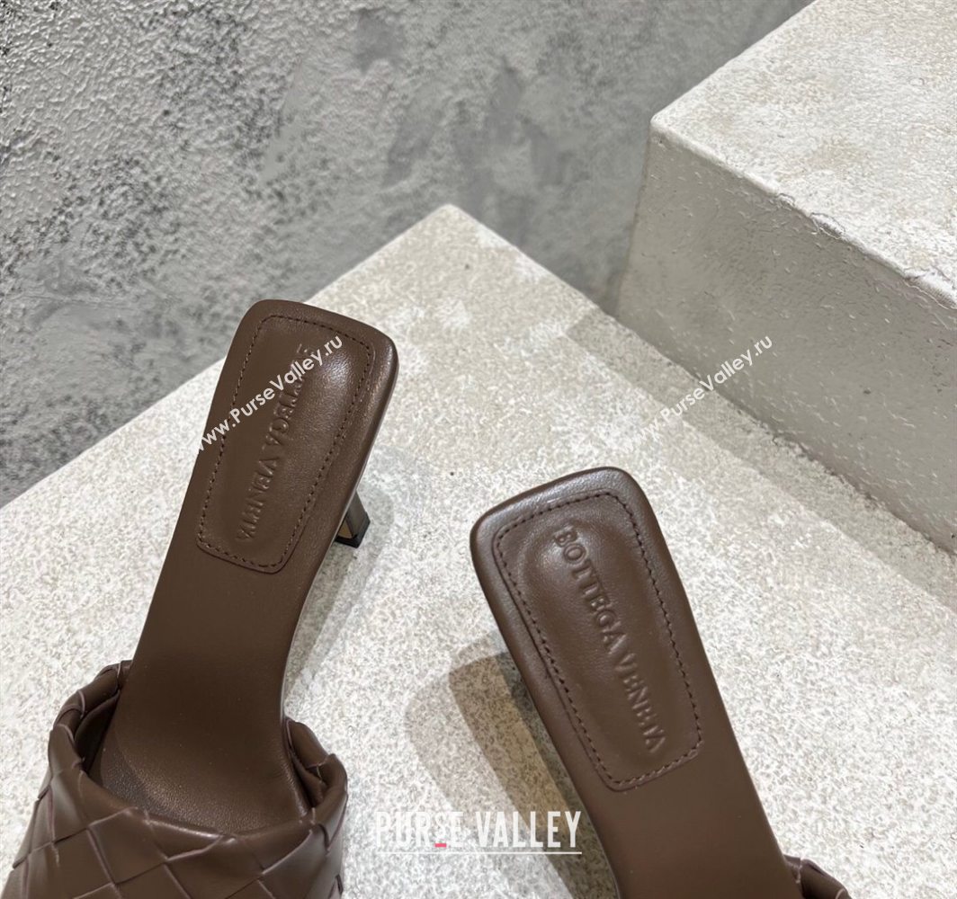 Bottega Veneta Parco Square Heel Slides Sandals 9cm in Soft Intrecciato Leather Chocolate 2025 837737 (MD-250604018)