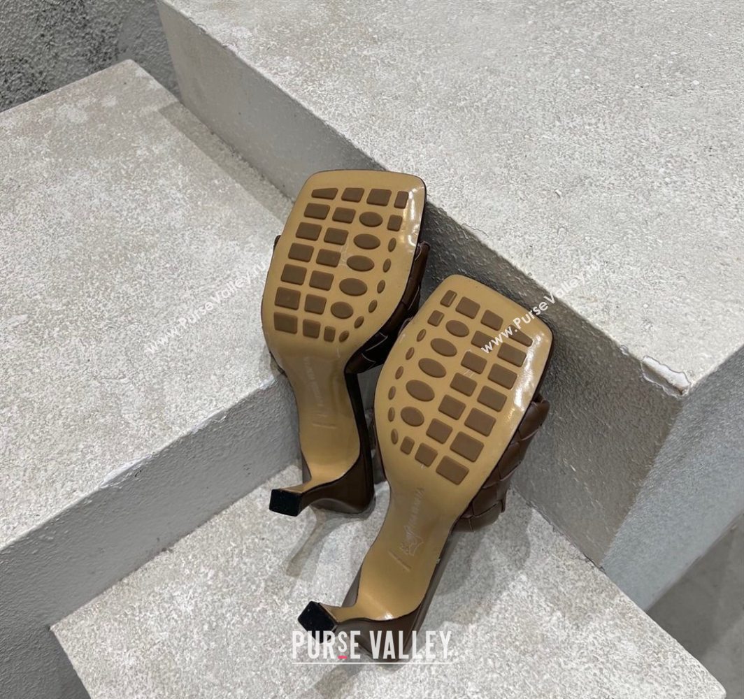 Bottega Veneta Parco Square Heel Slides Sandals 9cm in Soft Intrecciato Leather Chocolate 2025 837737 (MD-250604018)