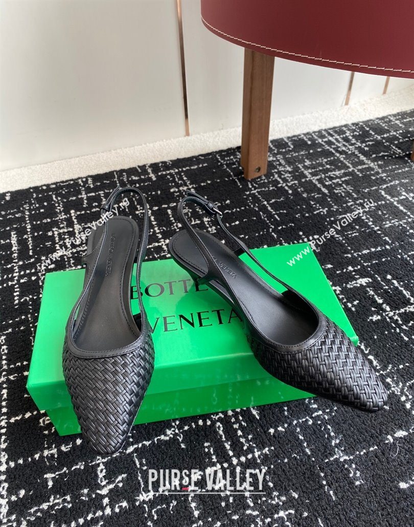 Bottega Veneta Intrecciato Leather Slingback Pumps 4.5cm Black 2025 BV060401 (syt-250604007)