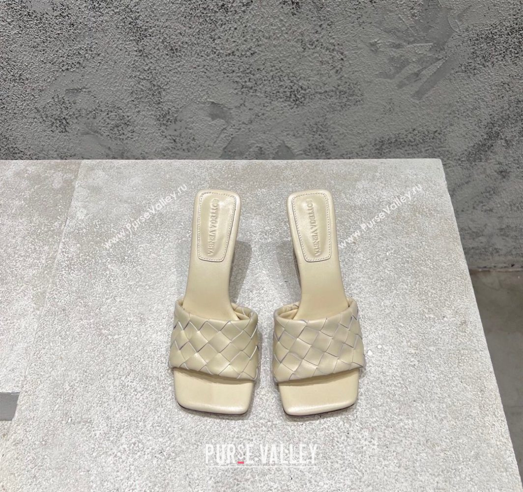 Bottega Veneta Parco Square Heel Slides Sandals 9cm in Soft Intrecciato Leather Sea Salt White 2025 837737 (MD-250604019)