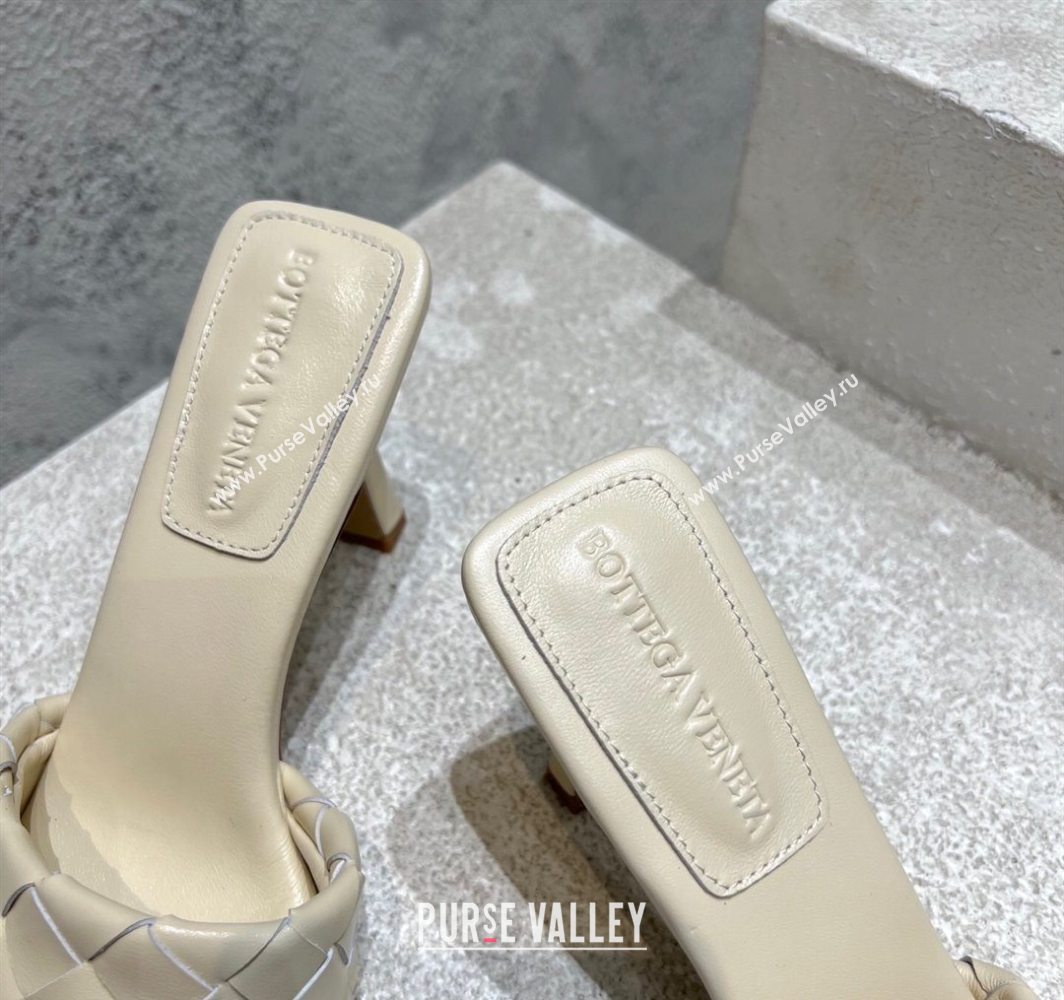 Bottega Veneta Parco Square Heel Slides Sandals 9cm in Soft Intrecciato Leather Sea Salt White 2025 837737 (MD-250604019)