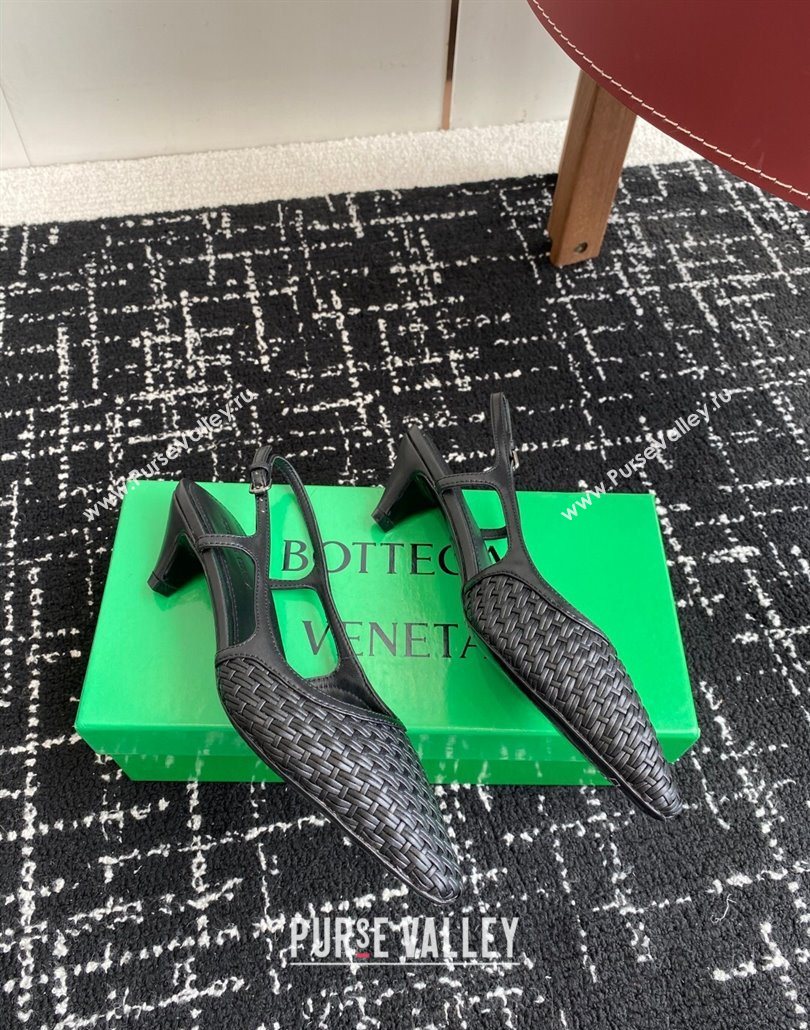 Bottega Veneta Intrecciato Leather Slingback Pumps 4.5cm Black 2025 BV060401 (syt-250604007)
