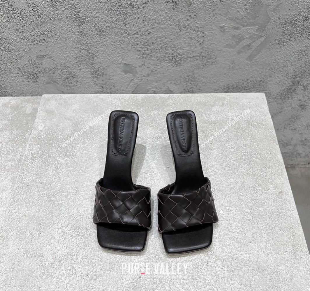 Bottega Veneta Parco Square Heel Slides Sandals 9cm in Soft Intrecciato Leather Fondant Brown 2025 837737 (MD-250604020)