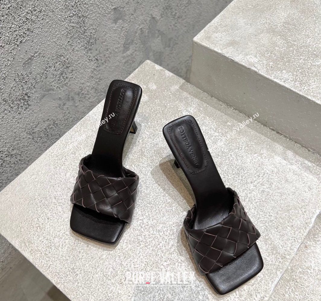 Bottega Veneta Parco Square Heel Slides Sandals 9cm in Soft Intrecciato Leather Fondant Brown 2025 837737 (MD-250604020)