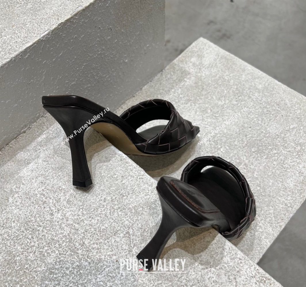 Bottega Veneta Parco Square Heel Slides Sandals 9cm in Soft Intrecciato Leather Fondant Brown 2025 837737 (MD-250604020)