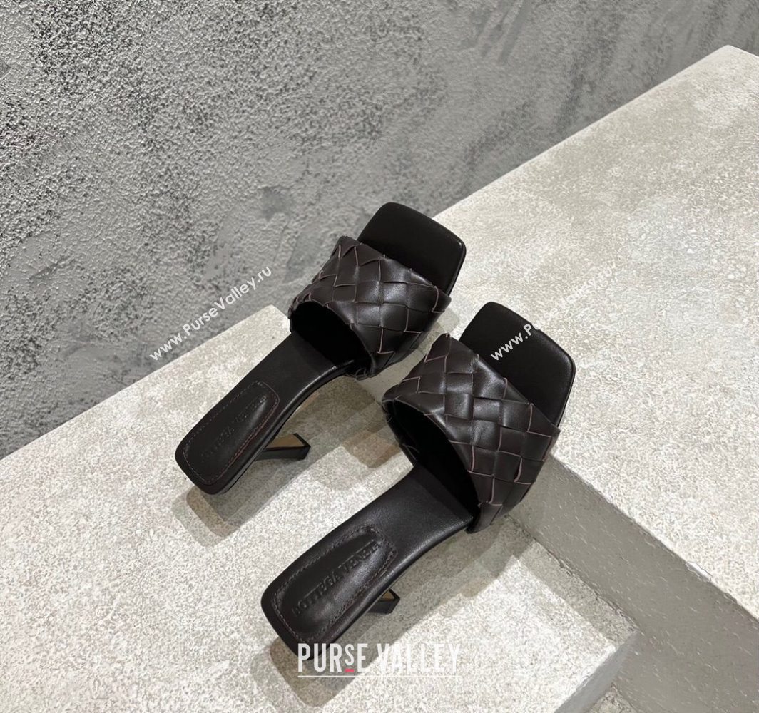 Bottega Veneta Parco Square Heel Slides Sandals 9cm in Soft Intrecciato Leather Fondant Brown 2025 837737 (MD-250604020)