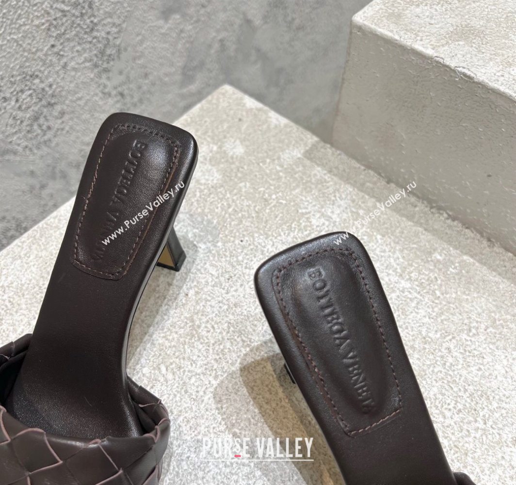 Bottega Veneta Parco Square Heel Slides Sandals 9cm in Soft Intrecciato Leather Fondant Brown 2025 837737 (MD-250604020)