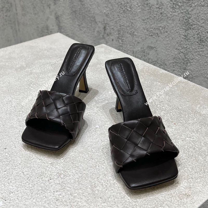 Bottega Veneta Parco Square Heel Slides Sandals 9cm in Soft Intrecciato Leather Fondant Brown 2025 837737 (MD-250604020)