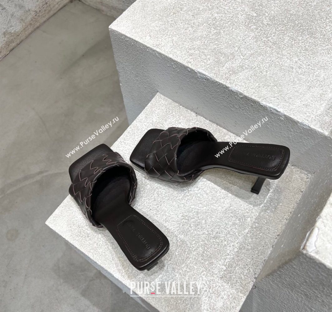 Bottega Veneta Parco Square Heel Slides Sandals 9cm in Soft Intrecciato Leather Fondant Brown 2025 837737 (MD-250604020)