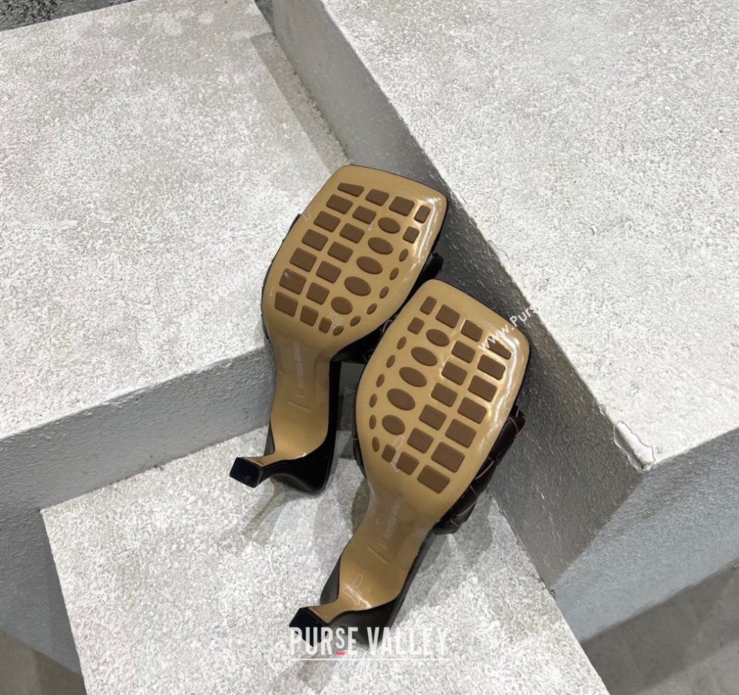 Bottega Veneta Parco Square Heel Slides Sandals 9cm in Soft Intrecciato Leather Fondant Brown 2025 837737 (MD-250604020)