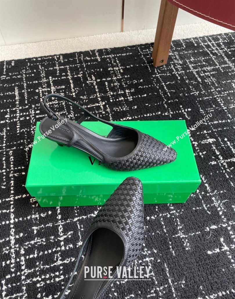 Bottega Veneta Intrecciato Leather Slingback Pumps 4.5cm Black 2025 BV060401 (syt-250604007)
