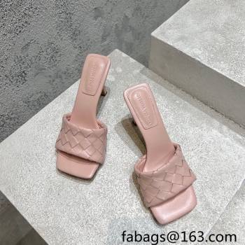 Bottega Veneta Parco Square Heel Slides Sandals 9cm in Soft Intrecciato Leather Light Pink 2025 837737 (MD-250604021)