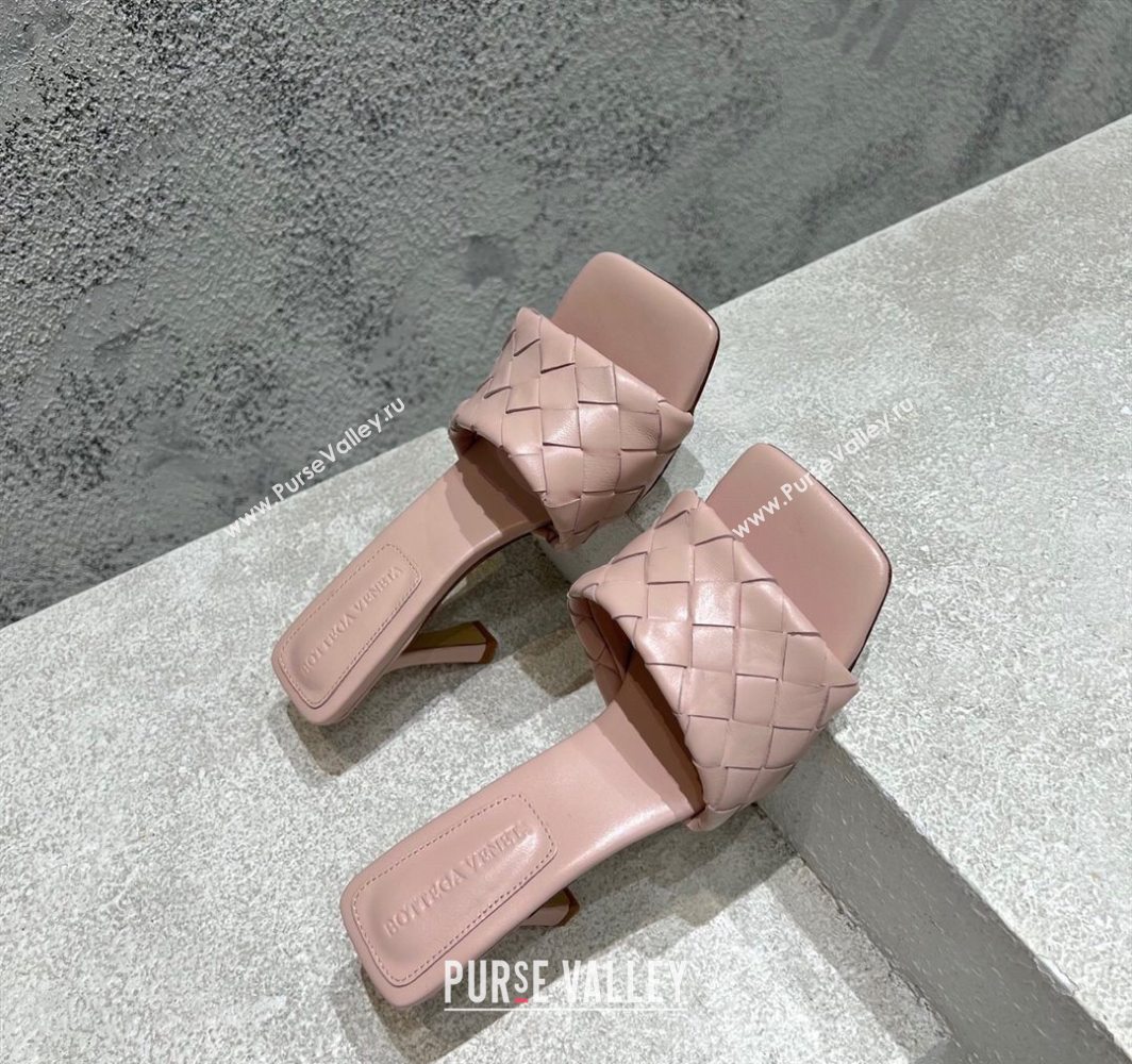 Bottega Veneta Parco Square Heel Slides Sandals 9cm in Soft Intrecciato Leather Light Pink 2025 837737 (MD-250604021)