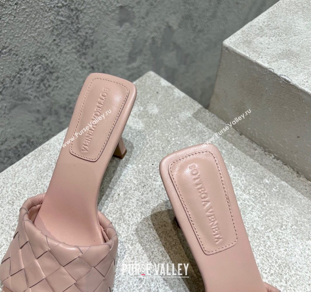 Bottega Veneta Parco Square Heel Slides Sandals 9cm in Soft Intrecciato Leather Light Pink 2025 837737 (MD-250604021)