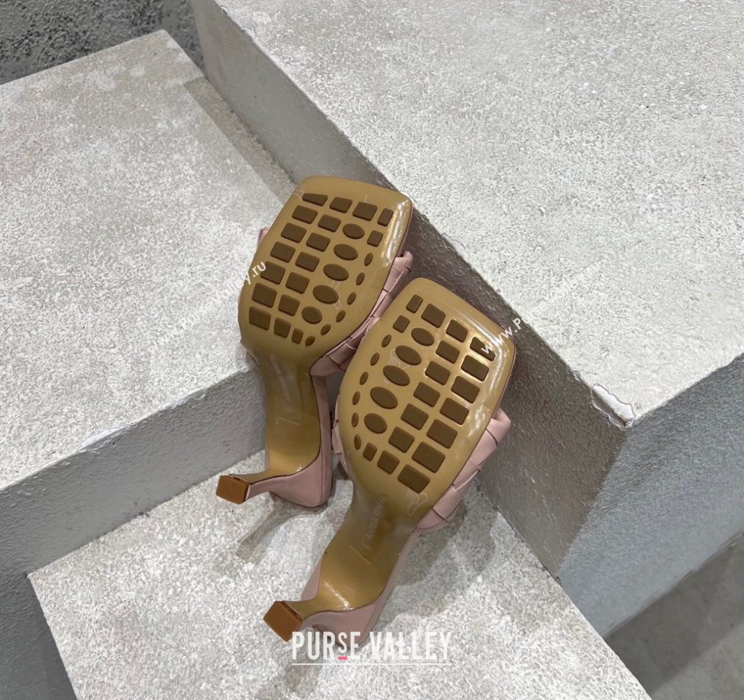 Bottega Veneta Parco Square Heel Slides Sandals 9cm in Soft Intrecciato Leather Light Pink 2025 837737 (MD-250604021)