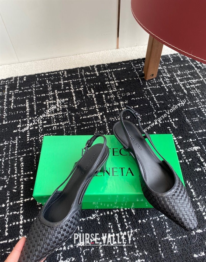 Bottega Veneta Intrecciato Leather Slingback Pumps 4.5cm Black 2025 BV060401 (syt-250604007)