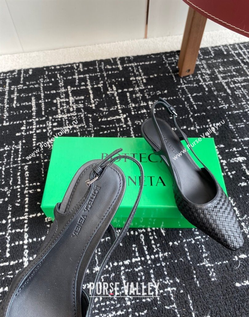 Bottega Veneta Intrecciato Leather Slingback Pumps 4.5cm Black 2025 BV060401 (syt-250604007)