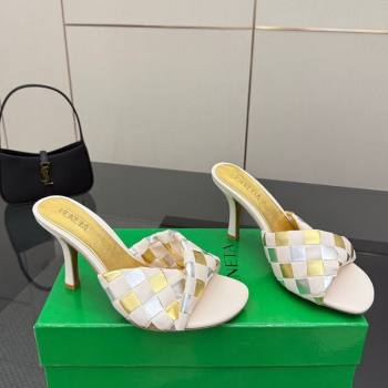 Bottega Veneta Blink Heel Slides Sandals 9.5cm in Vichy Intrecciato Leather with Folded Detail Nude 2025 (MD-250604024)