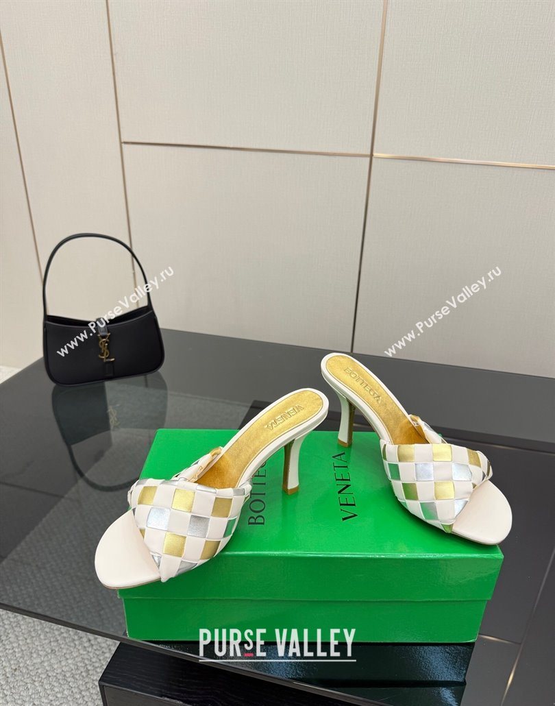 Bottega Veneta Blink Heel Slides Sandals 9.5cm in Vichy Intrecciato Leather with Folded Detail Nude 2025 (MD-250604024)