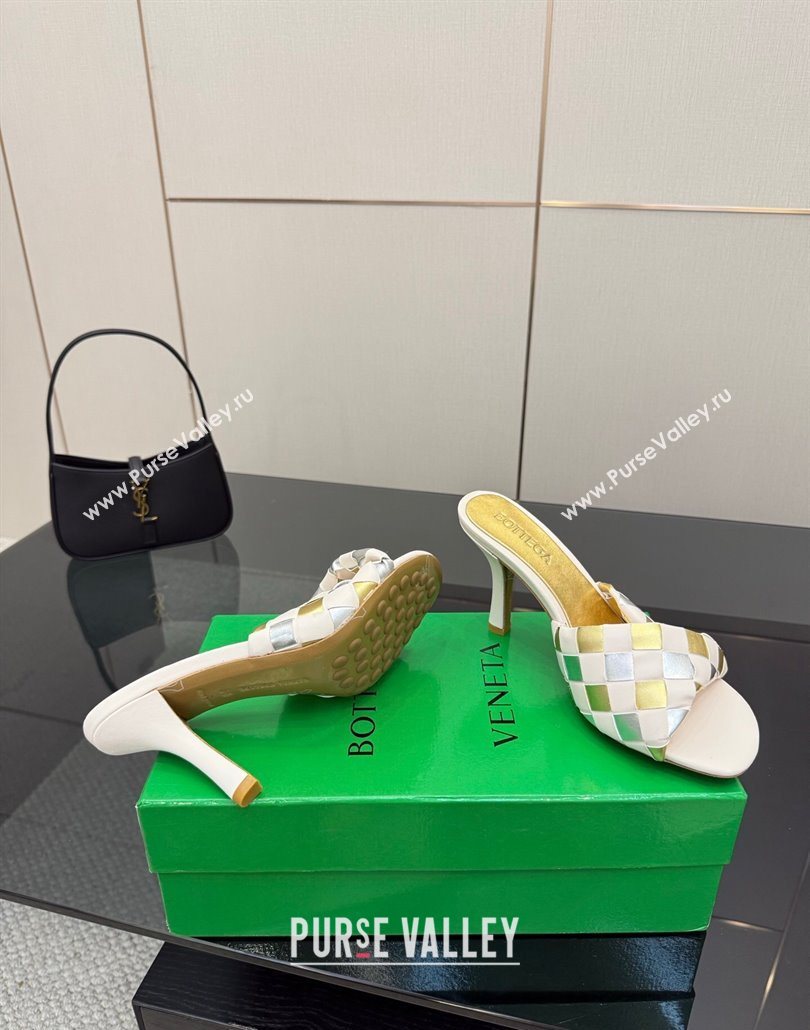 Bottega Veneta Blink Heel Slides Sandals 9.5cm in Vichy Intrecciato Leather with Folded Detail Nude 2025 (MD-250604024)