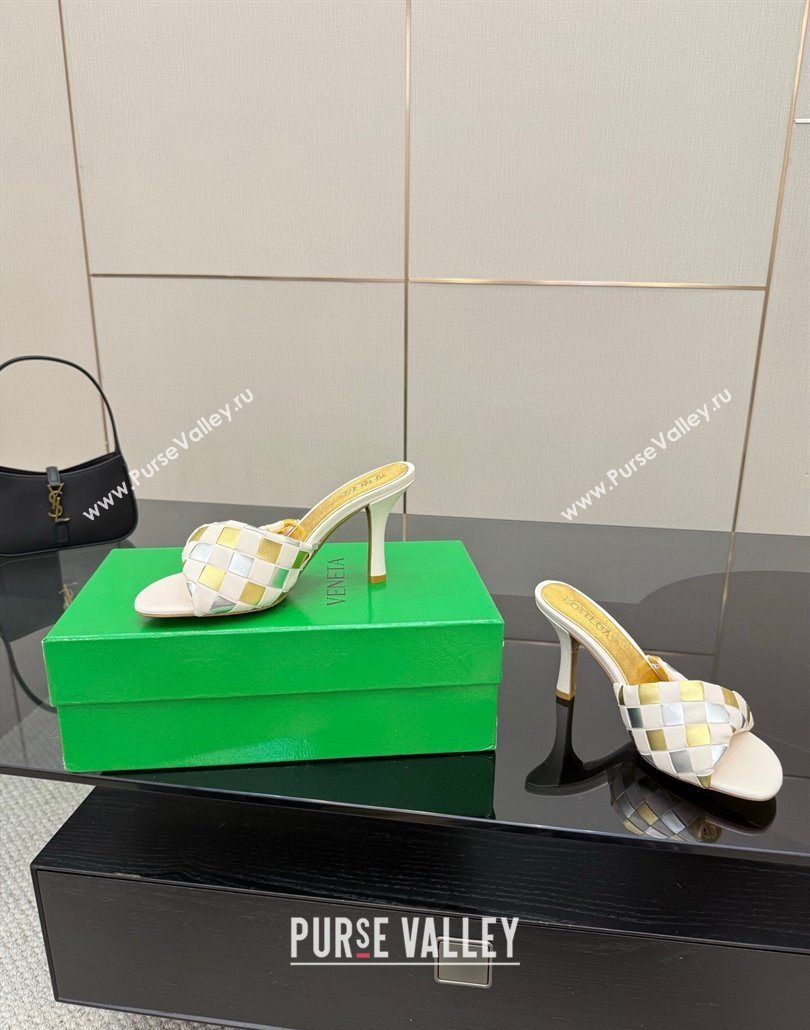 Bottega Veneta Blink Heel Slides Sandals 9.5cm in Vichy Intrecciato Leather with Folded Detail Nude 2025 (MD-250604024)