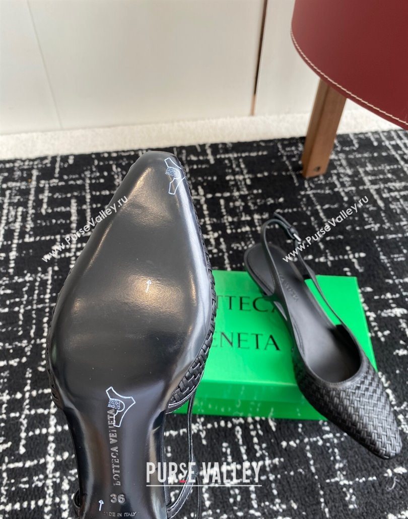 Bottega Veneta Intrecciato Leather Slingback Pumps 4.5cm Black 2025 BV060401 (syt-250604007)
