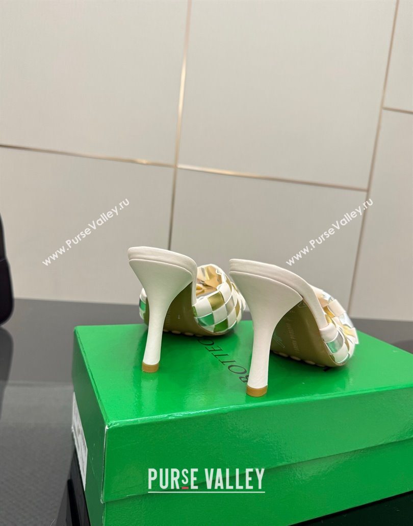 Bottega Veneta Blink Heel Slides Sandals 9.5cm in Vichy Intrecciato Leather with Folded Detail Nude 2025 (MD-250604024)