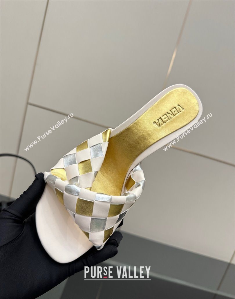 Bottega Veneta Blink Heel Slides Sandals 9.5cm in Vichy Intrecciato Leather with Folded Detail Nude 2025 (MD-250604024)