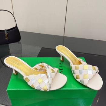 Bottega Veneta Blink Heel Slides Sandals 6.5cm in Vichy Intrecciato Leather with Folded Detail Nude 2025 (MD-250604025)