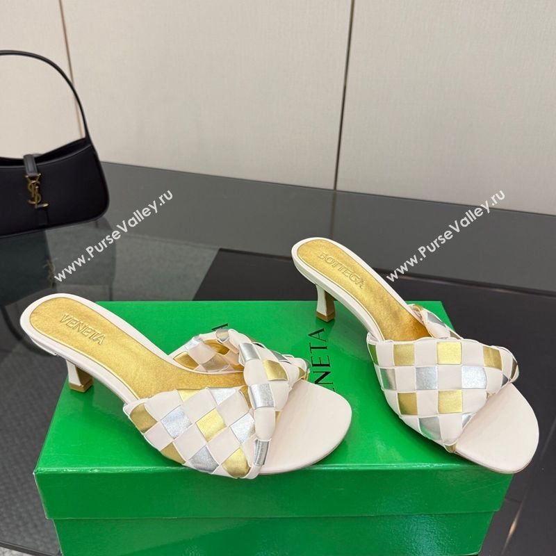 Bottega Veneta Blink Heel Slides Sandals 6.5cm in Vichy Intrecciato Leather with Folded Detail Nude 2025 (MD-250604025)