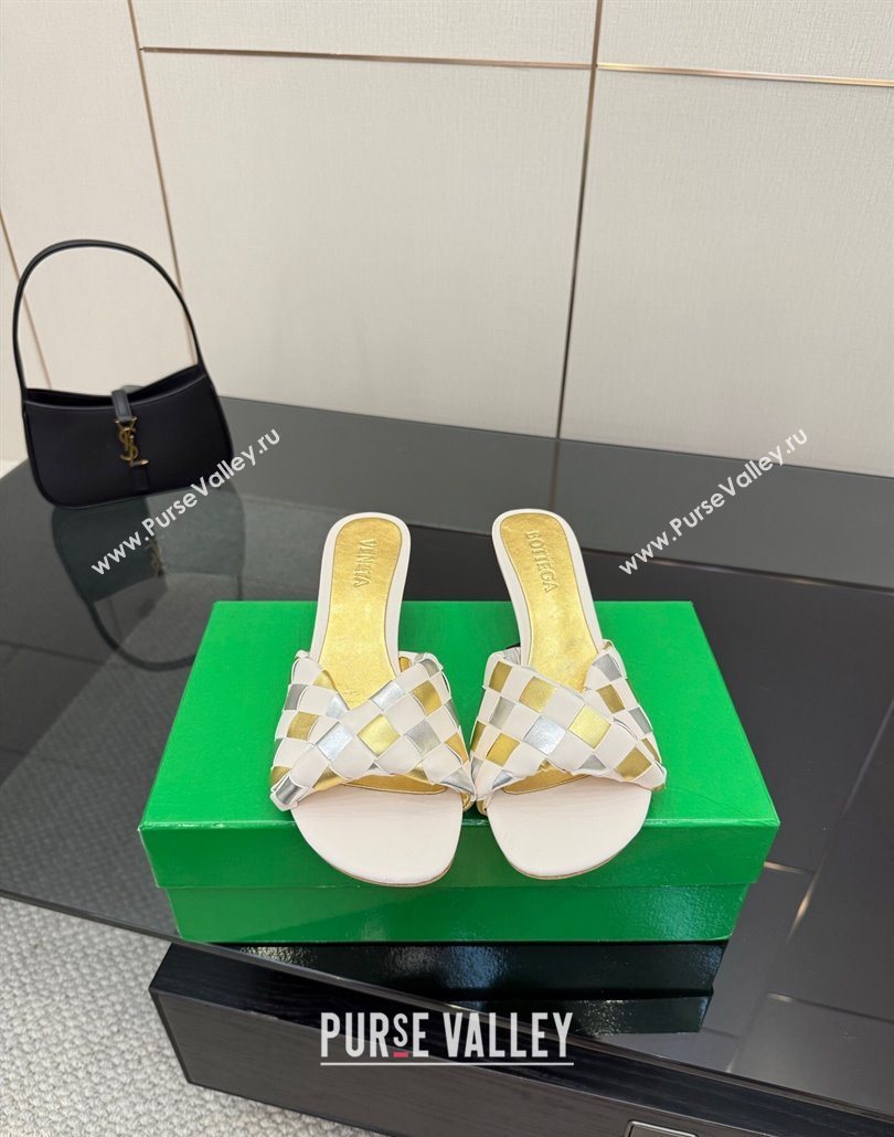 Bottega Veneta Blink Heel Slides Sandals 6.5cm in Vichy Intrecciato Leather with Folded Detail Nude 2025 (MD-250604025)