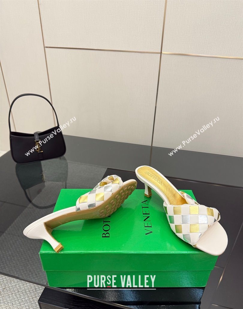 Bottega Veneta Blink Heel Slides Sandals 6.5cm in Vichy Intrecciato Leather with Folded Detail Nude 2025 (MD-250604025)