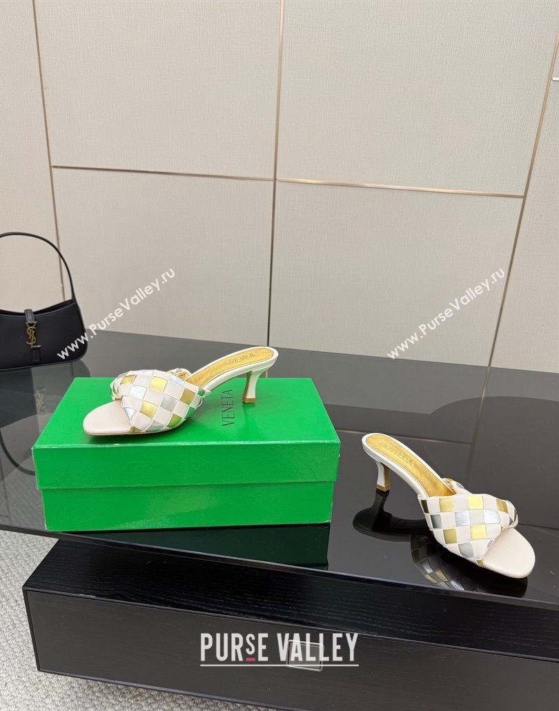 Bottega Veneta Blink Heel Slides Sandals 6.5cm in Vichy Intrecciato Leather with Folded Detail Nude 2025 (MD-250604025)