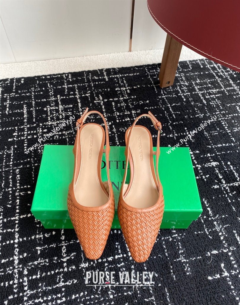 Bottega Veneta Intrecciato Leather Slingback Pumps 4.5cm Brown 2025 BV060401 (syt-250604008)
