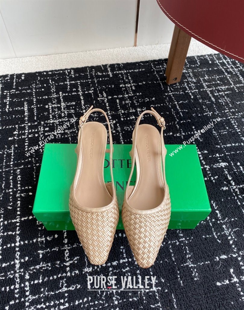 Bottega Veneta Intrecciato Leather Slingback Pumps 4.5cm Gold-Tone 2025 BV060401 (syt-250604006)