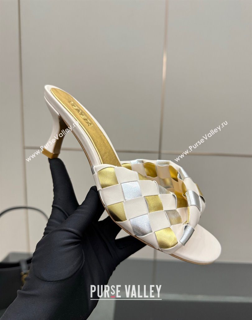 Bottega Veneta Blink Heel Slides Sandals 6.5cm in Vichy Intrecciato Leather with Folded Detail Nude 2025 (MD-250604025)