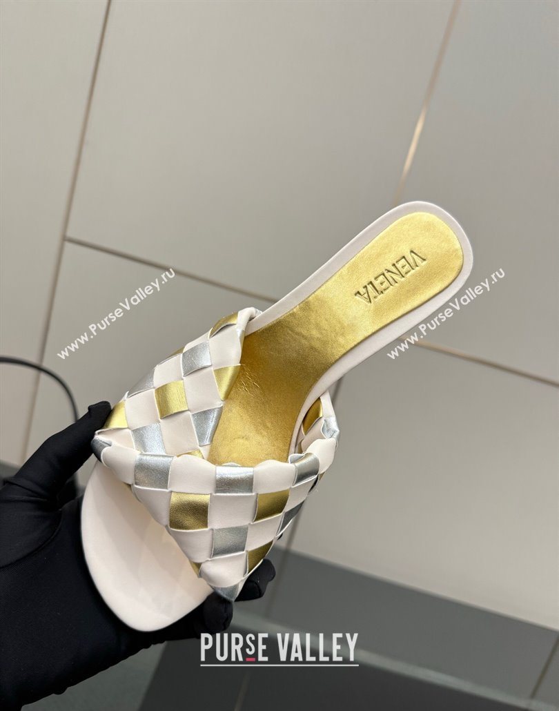 Bottega Veneta Blink Heel Slides Sandals 6.5cm in Vichy Intrecciato Leather with Folded Detail Nude 2025 (MD-250604025)