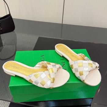 Bottega Veneta Blink Flat Slides Sandals in Vichy Intrecciato Leather with Folded Detail Nude 2025 (MD-250604026)